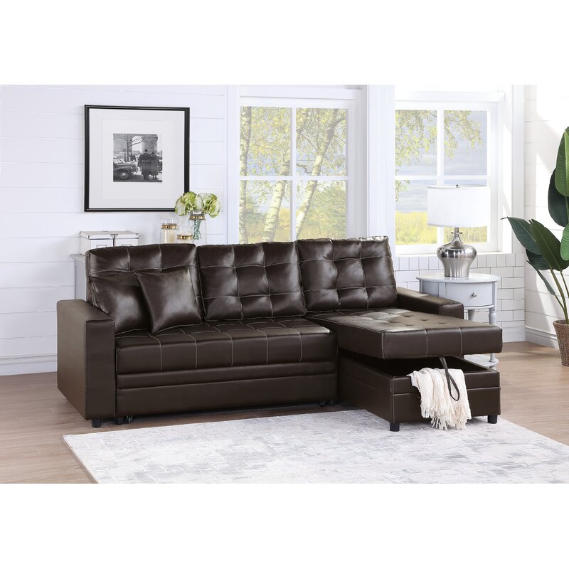  Ebern  Designs  Caffin 88 Faux Leather Reversible Sleeper  